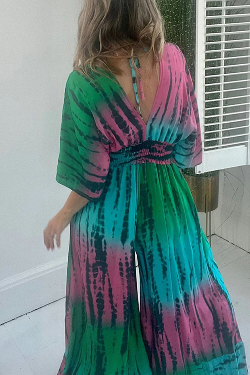 CM | Casual Print Bag V Neck Loose Jumpsuits