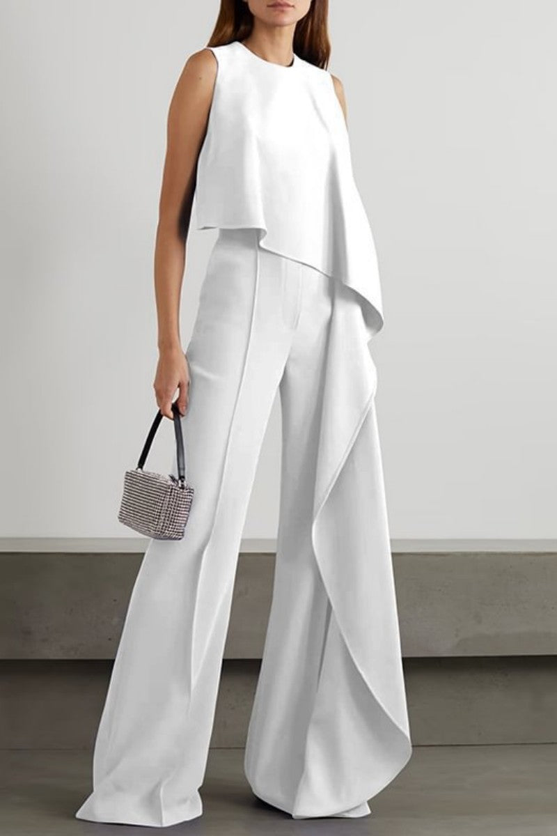 CM | Casual Solid Patchwork O Neck Regular Jumpsuits