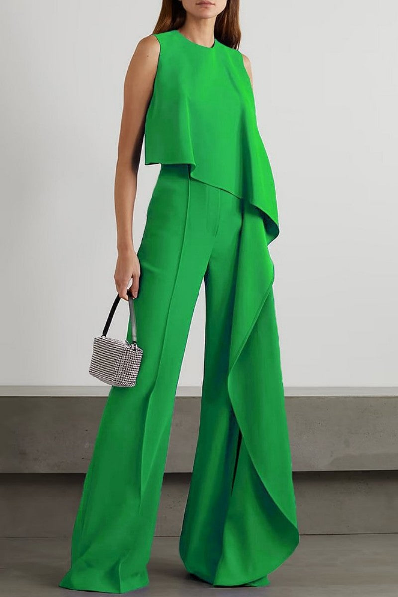 CM | Casual Solid Patchwork O Neck Regular Jumpsuits