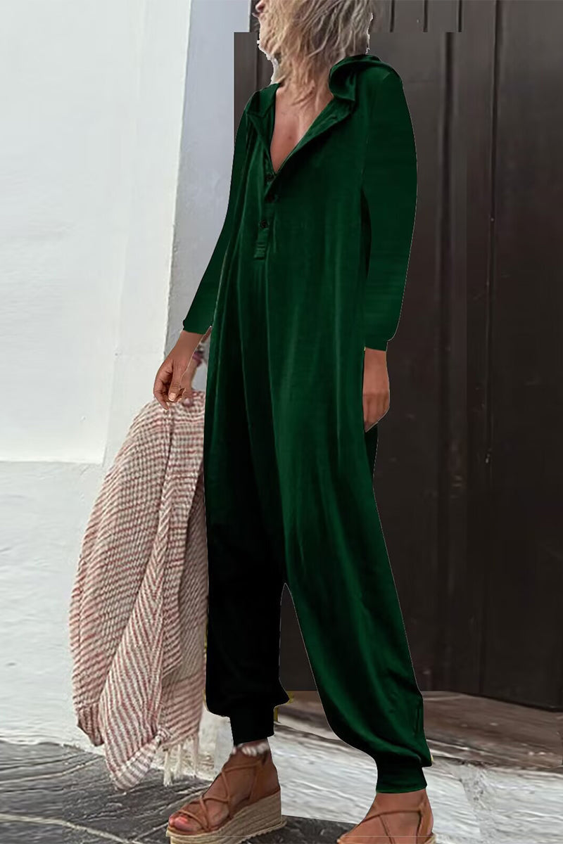 CM | Casual Solid Buttons Hooded Collar Loose Jumpsuits (8 Colores)
