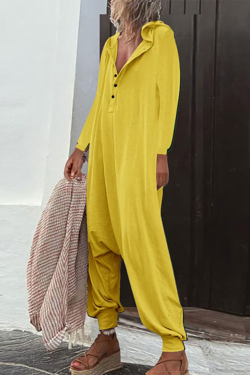 CM | Casual Solid Buttons Hooded Collar Loose Jumpsuits (8 Colores)