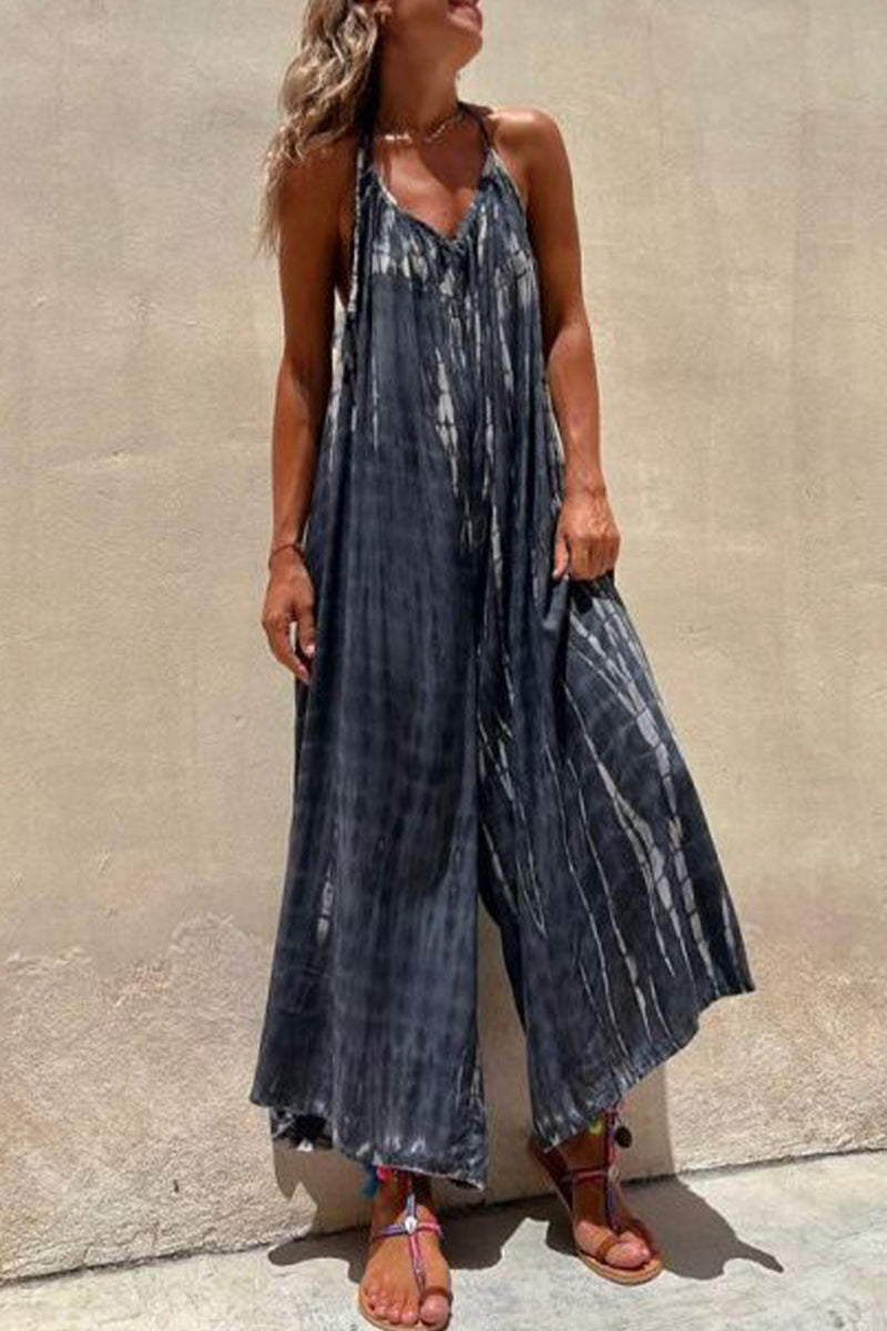 CM | Casual College Print Contraste U Neck Loose Jumpsuits