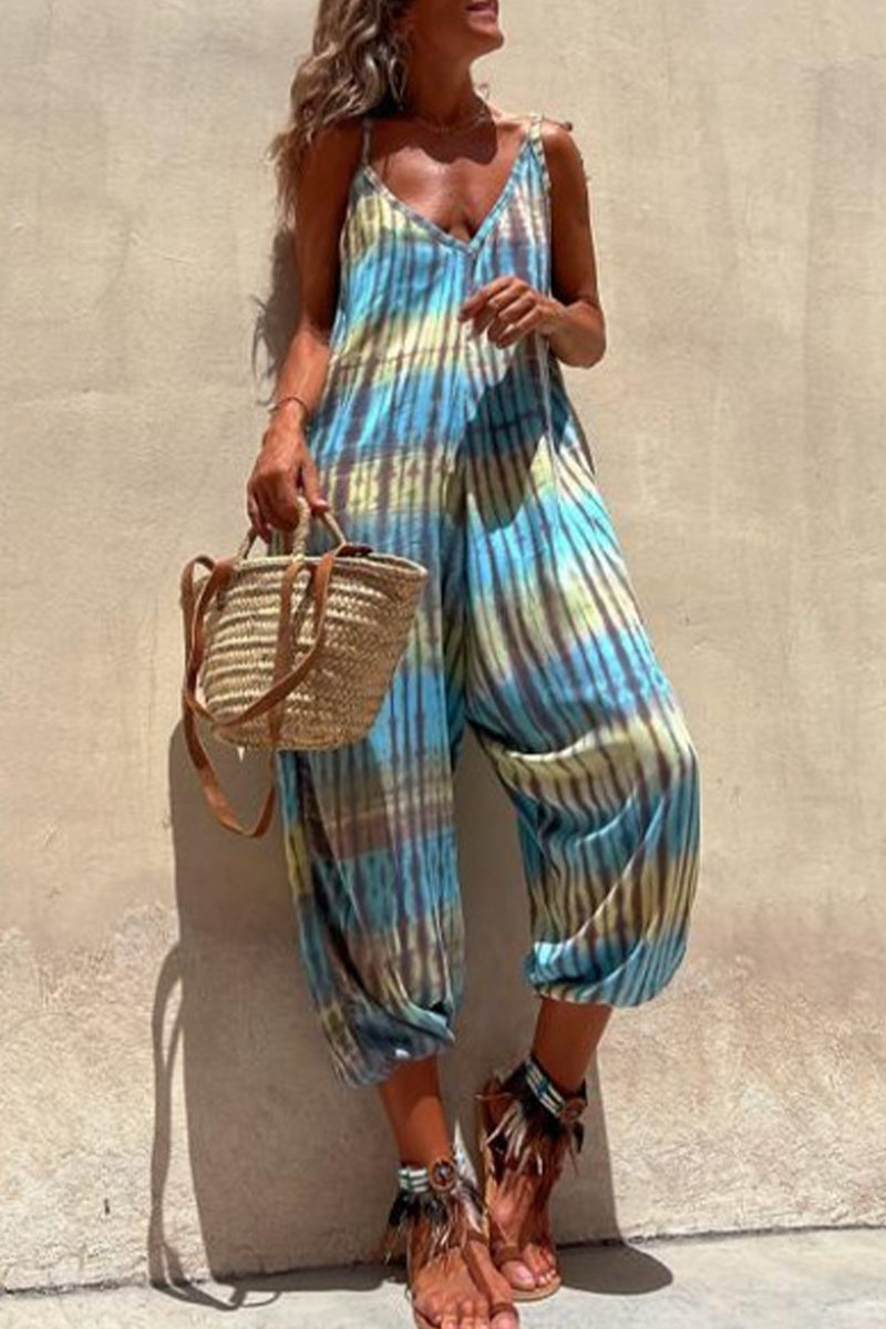 CM | Casual College Print Pocket V-Neck Loose Jumpsuits