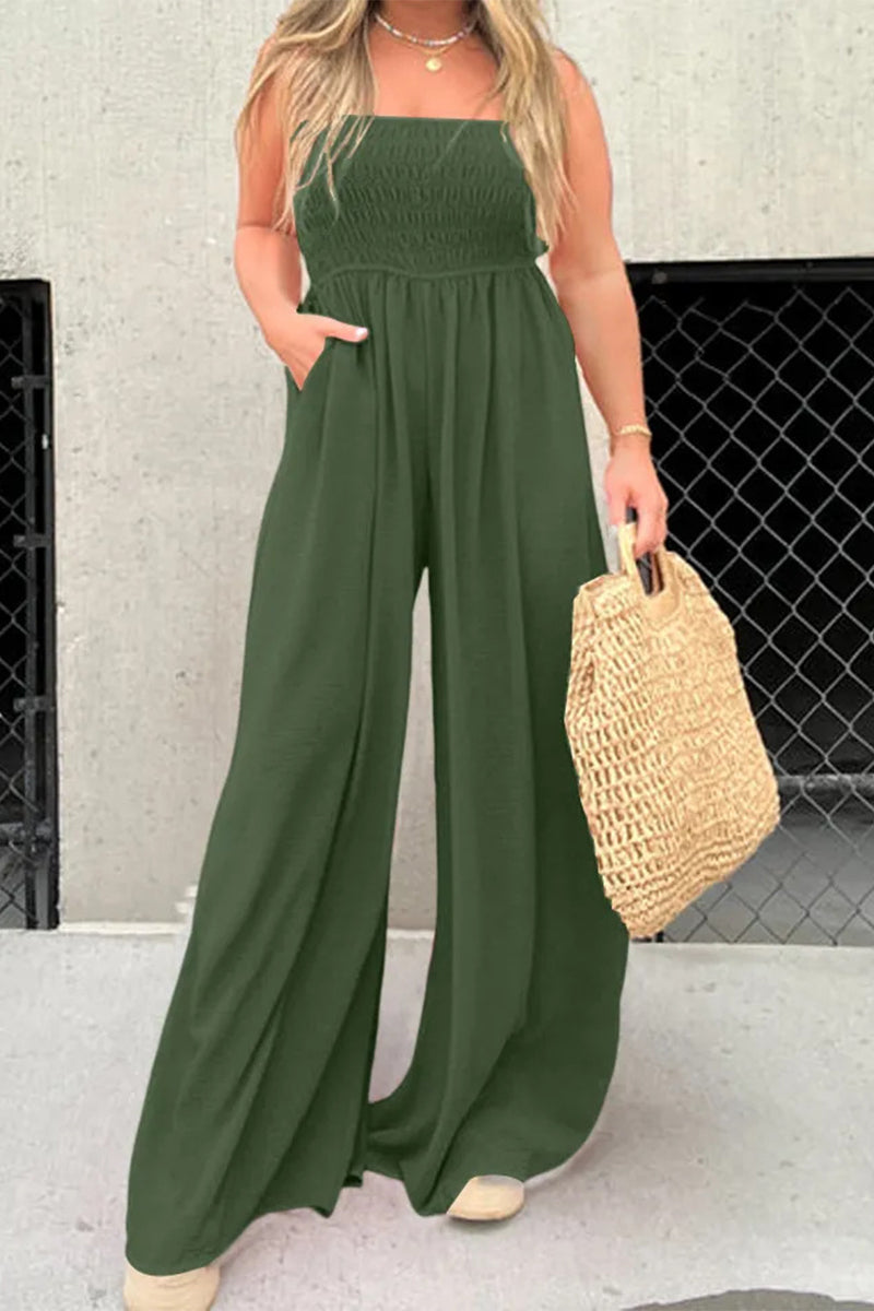 CM | Casual Simplicity Solid Pocket Square Collar Loose Jumpsuits (6 Colores)