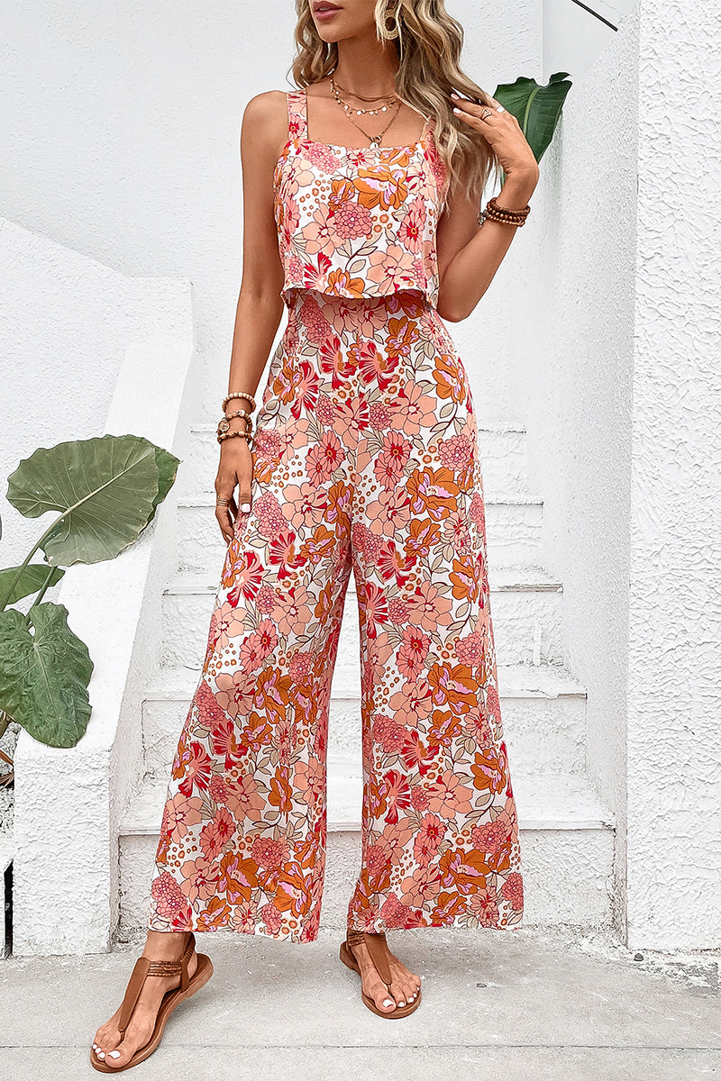 CM | Casual Floral Sin Espalda Cuello Cuadrado Monos