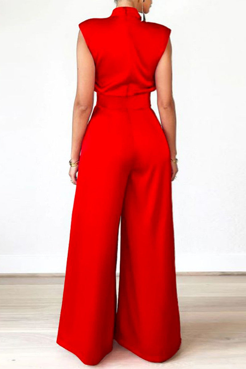 CM | Casual Solid Patchwork Half A Turtleneck Regular Jumpsuits (sin cinturón)(3 colores)