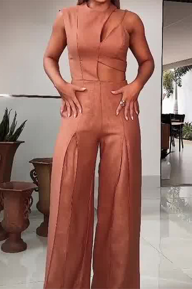 CM | Casual Solid Asymmetric O Neck Regular Jumpsuits