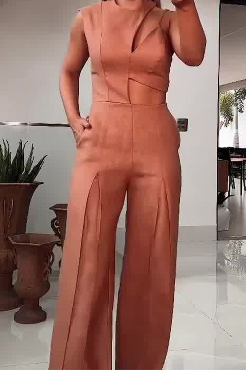 CM | Casual Solid Asymmetric O Neck Regular Jumpsuits