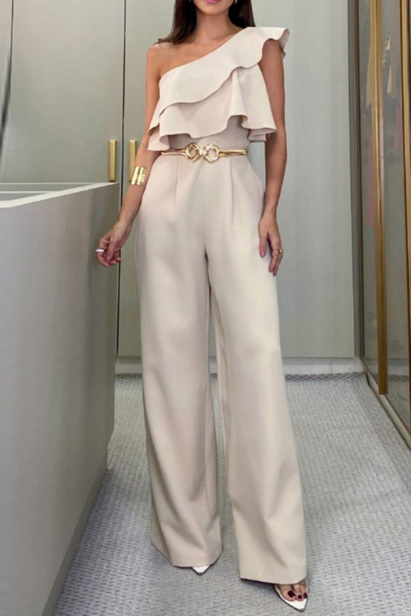CM | Casual Solid Patchwork Backless Bias Collar Regular Jumpsuits (sin cinturón)