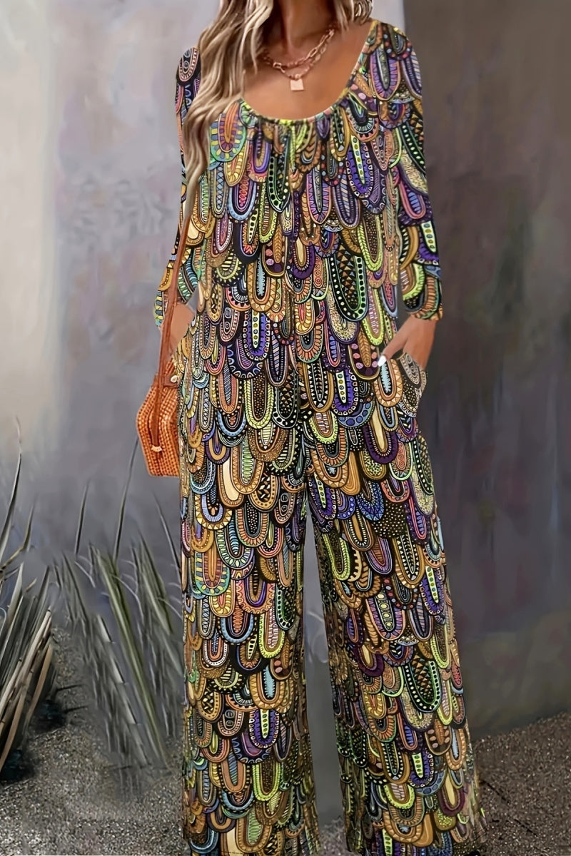 CM | Casual Print Basic U Neck Regular Jumpsuits