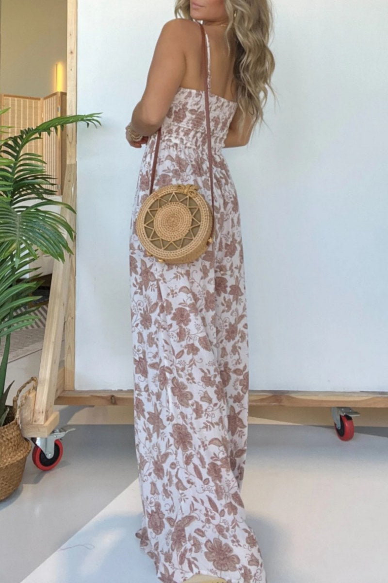 CM | Casual Floral Print Backless Spaghetti Strap Regular Jumpsuits(6 Colours)