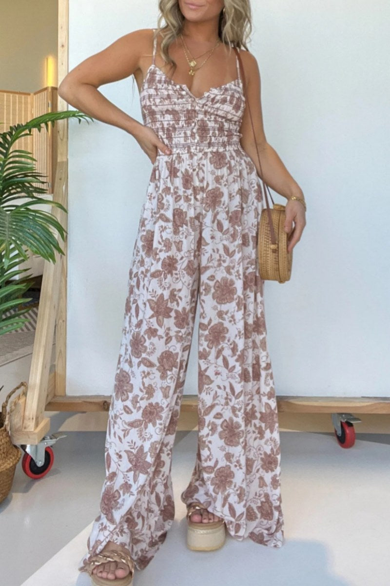 CM | Casual Floral Print Backless Spaghetti Strap Regular Jumpsuits(6 Colours)