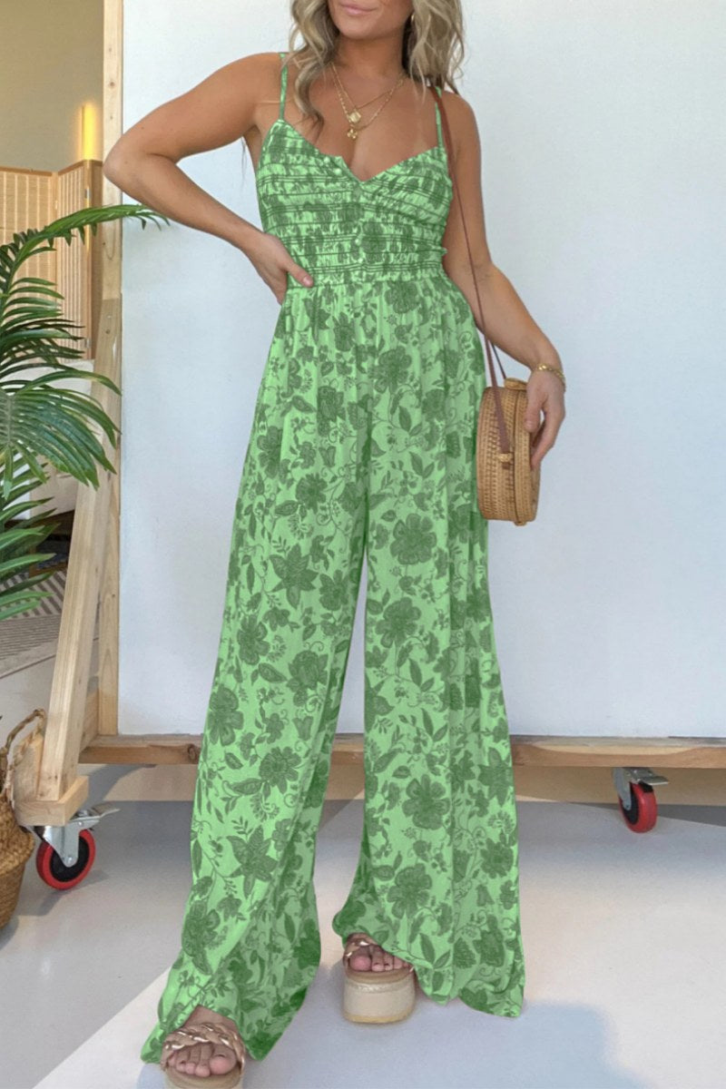 CM | Casual Floral Print Backless Spaghetti Strap Regular Jumpsuits(6 Colours)