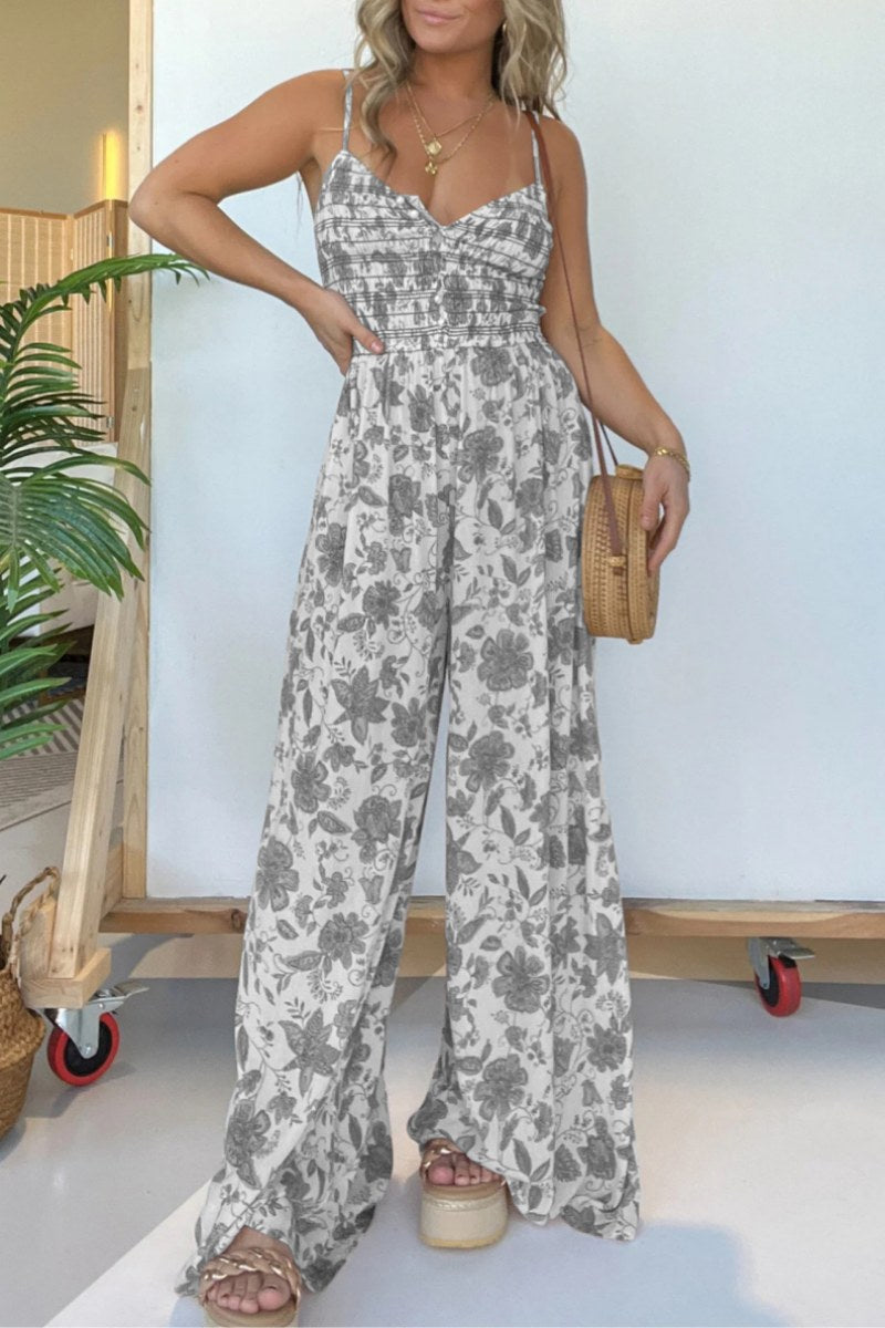 CM | Casual Floral Print Backless Spaghetti Strap Regular Jumpsuits(6 Colours)