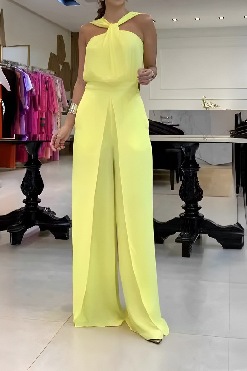 CM | Casual Solid Colour Patchwork Backless V Neck Regular Jumpsuits