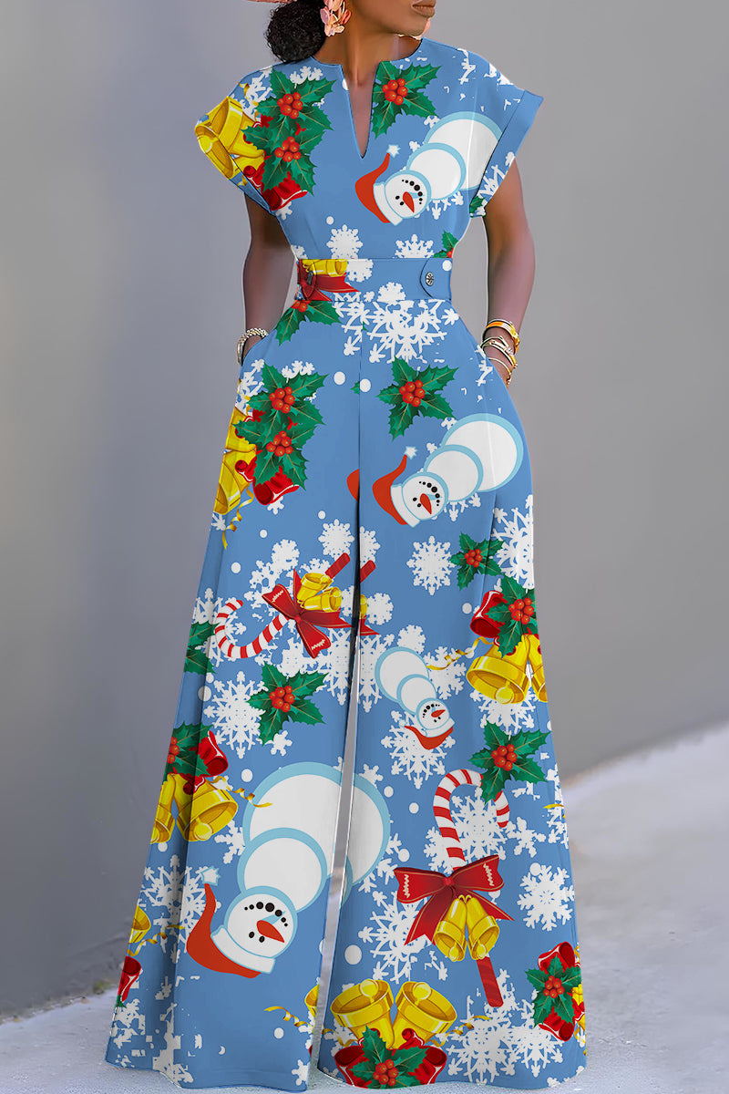 CM | Casual Print Basic V Neck Regular Jumpsuits (3 Colores)