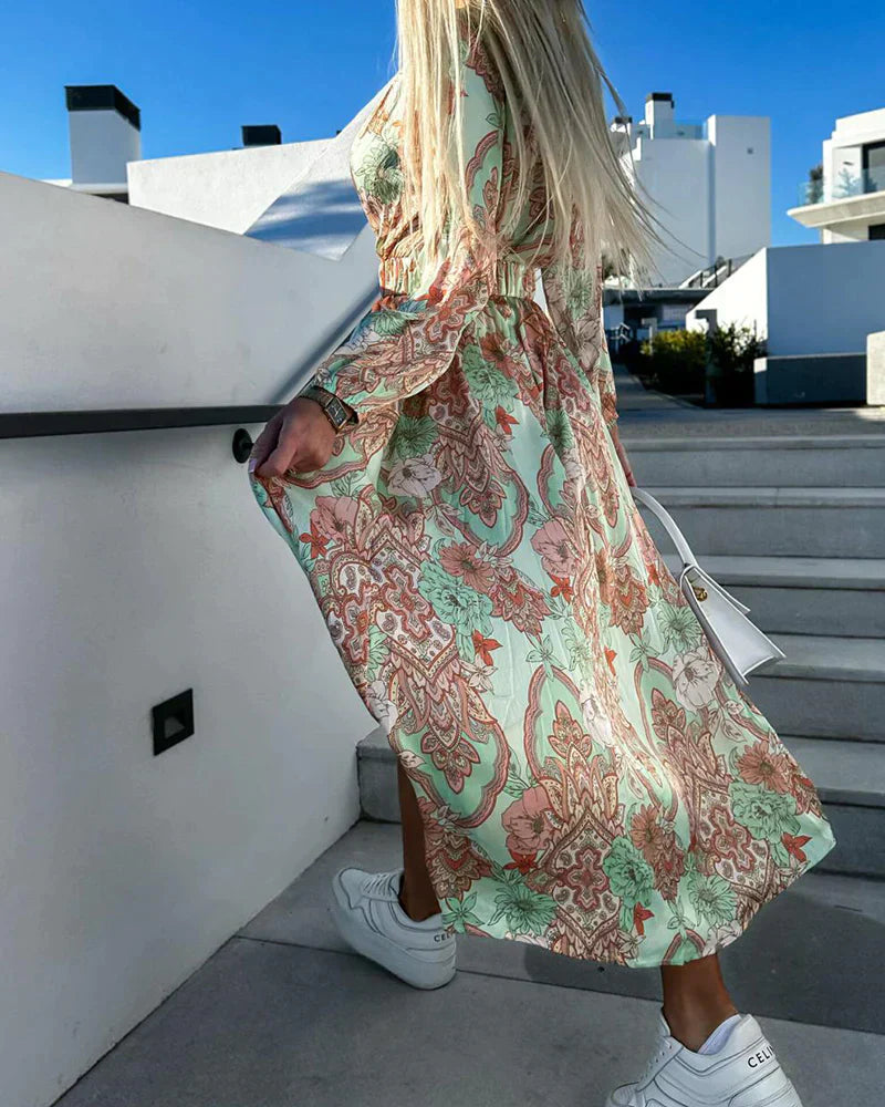 CM | elegante maxi vestido con escote en V para bodas y ocasiones especiales