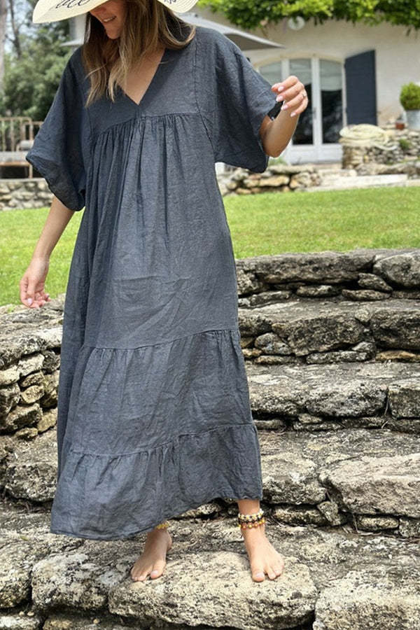 CM | MIRA maxi vestido con escote en V y rayas