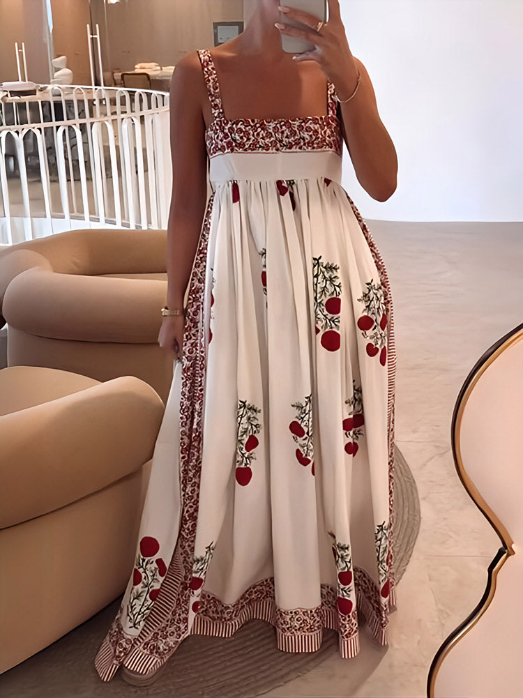 CM | Maxi vestido con escote cuadrado y estampado floral
