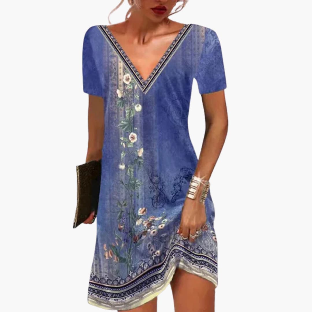 CM | Minivestido de mujer de viscosa con escote en V y estampado floral