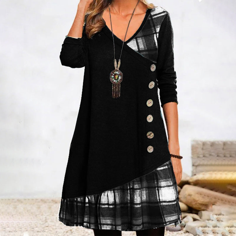 CM | Vestido midi a cuadros de manga larga