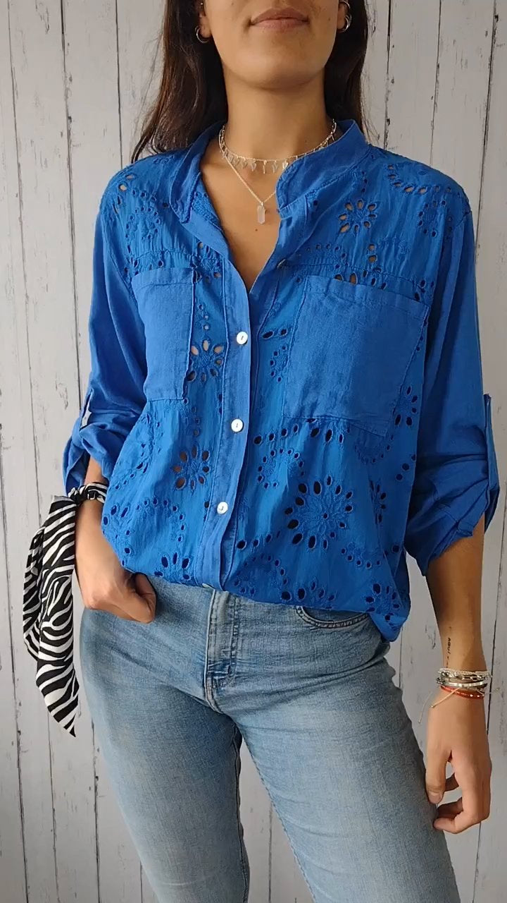 CM | Camisa monocolor con frente hueco de algodón y lino