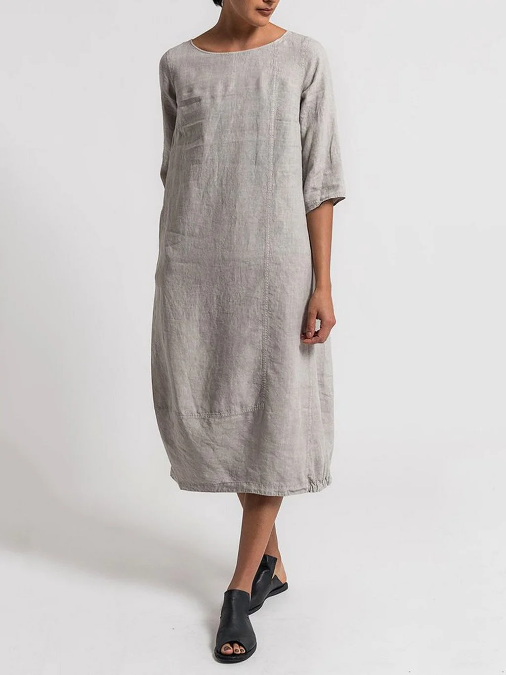 CM | Alice - Vestido informal monocolor con escote redondo y mangas 3/4