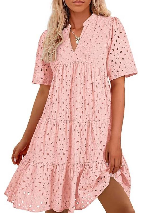 CM | Cuello en V de Mujer Manga Corta Hueco Mini Vestido de Vacaciones