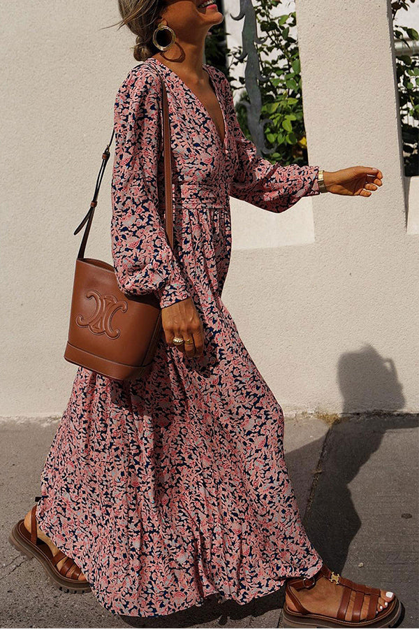 CM | maxi vestido abotonado con estampado floral multicolor y escote pronunciado