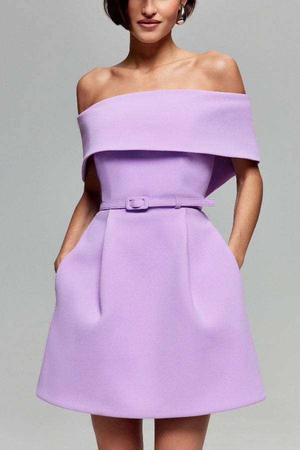 CM | Elegante Noche Solapa Bandeau Cinturón Desmontable Bolsillo Mini Vestido