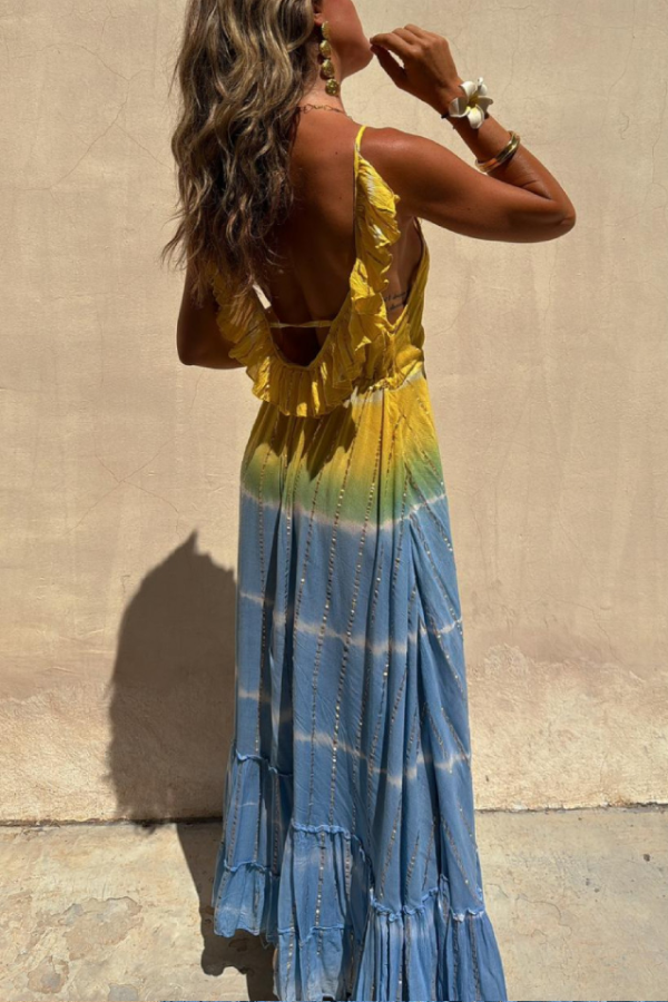 CM | Maxi Vestido Tie-Dye Lurex Dorado