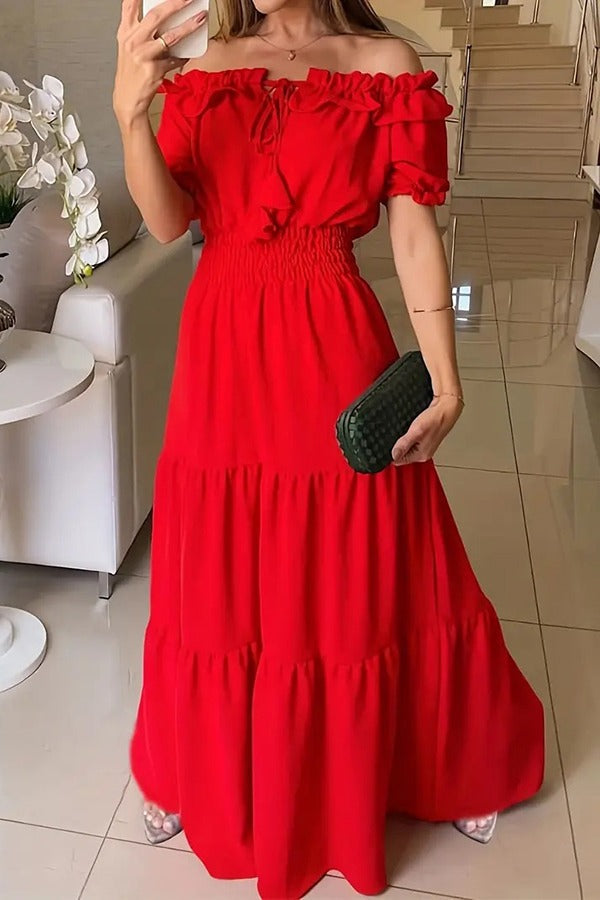 CM | Admit Your Feelings Vestido maxi con hombros al descubierto y cintura fruncida