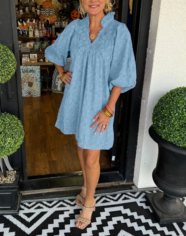 CM | Vestido corto de jacquard con mangas abullonadas