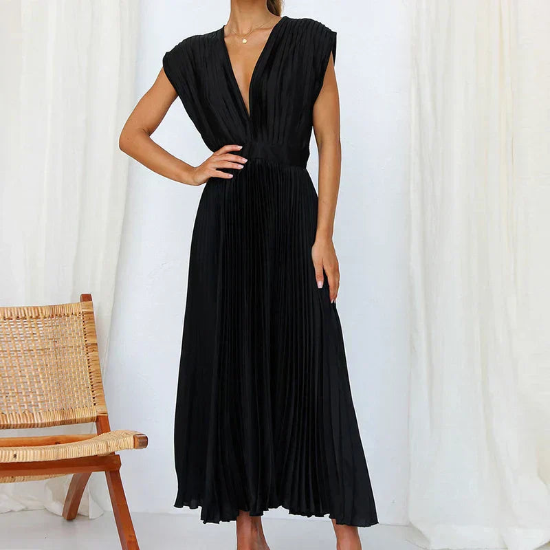 CM | Maxi vestido con escote en V y pliegues