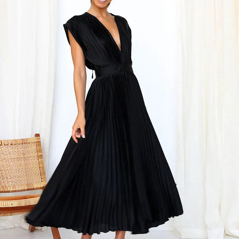 CM | Maxi vestido con escote en V y pliegues