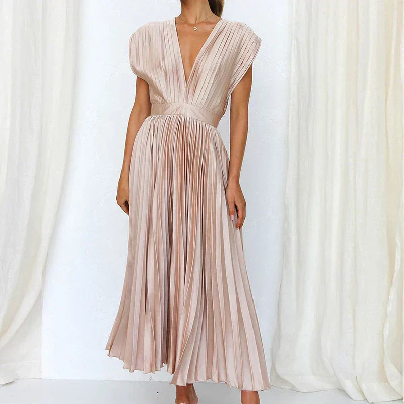 CM | Maxi vestido con escote en V y pliegues