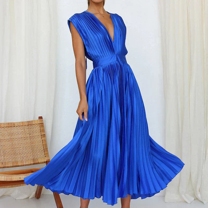 CM | Maxi vestido con escote en V y pliegues