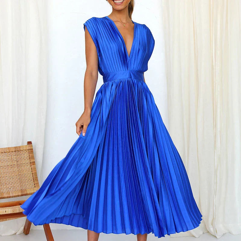CM | Maxi vestido con escote en V y pliegues