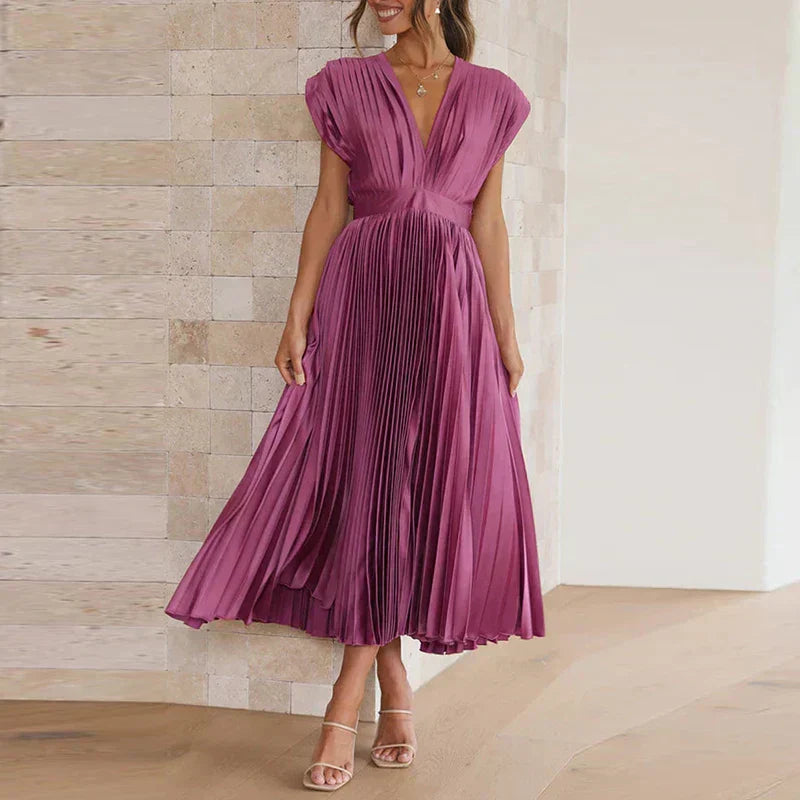 CM | Maxi vestido con escote en V y pliegues