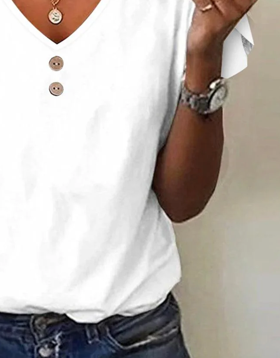 CM | Acogedor top blanco monocolor de manga corta