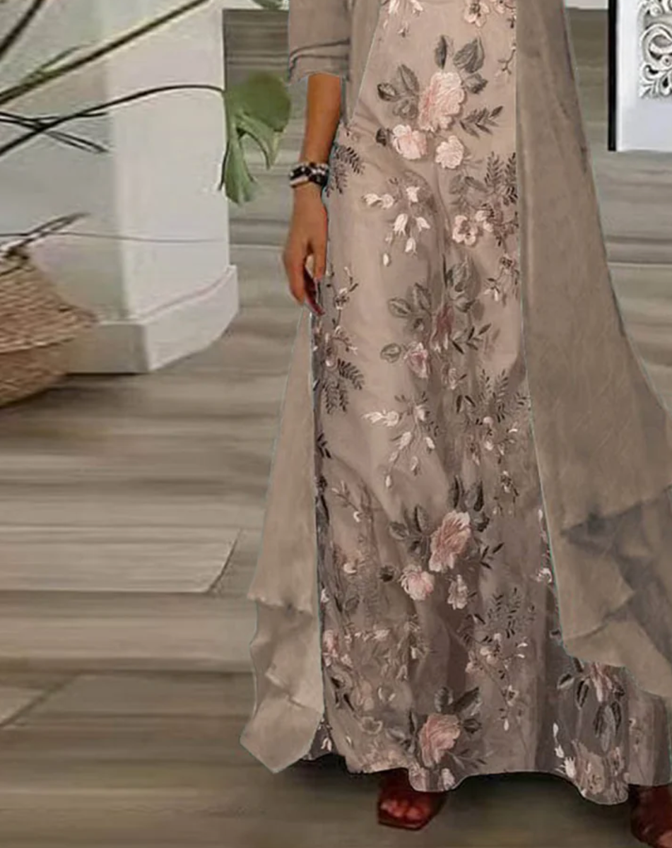 CM | Café Maxi vestido estampado floral con chaqueta fina Conjunto de dos piezas