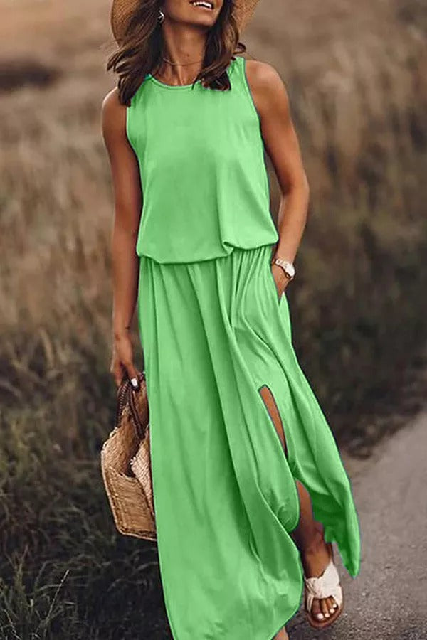 CM | Giselle Vestido maxi de corte holgado con abertura