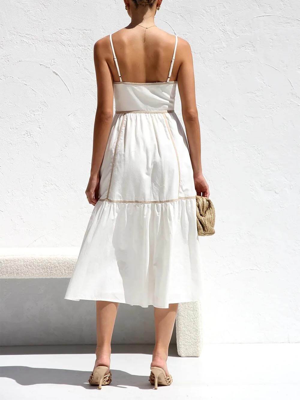 CM | Vestido Midi con Tirantes Ajustables y Ribetes de Color en Contraste