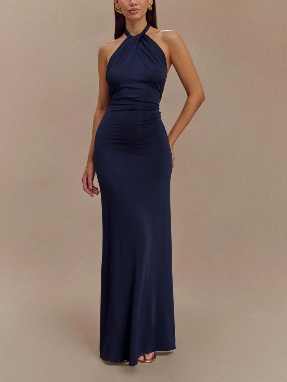CM | Vestido largo con escote halterneck y estilo elegante para ocasiones especiales