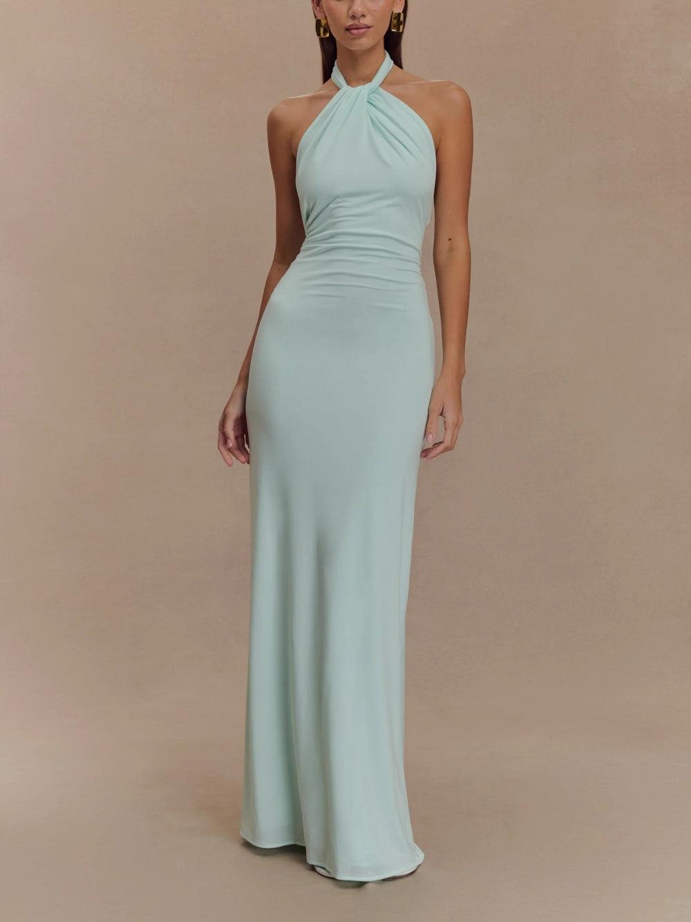 CM | Vestido largo con escote halterneck y estilo elegante para ocasiones especiales