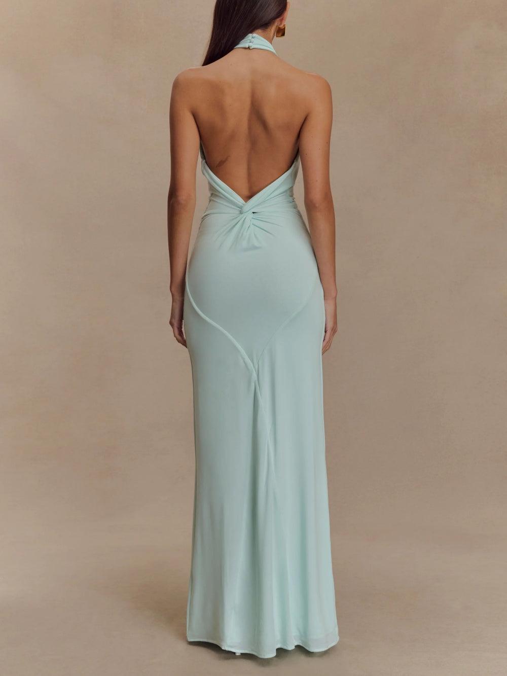 CM | Vestido largo con escote halterneck y estilo elegante para ocasiones especiales