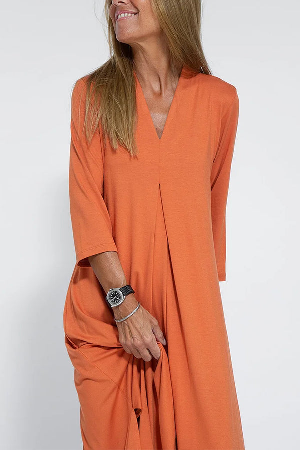 CM | Mujeres Casual Cuello en V Color Sólido Maxi Vestido