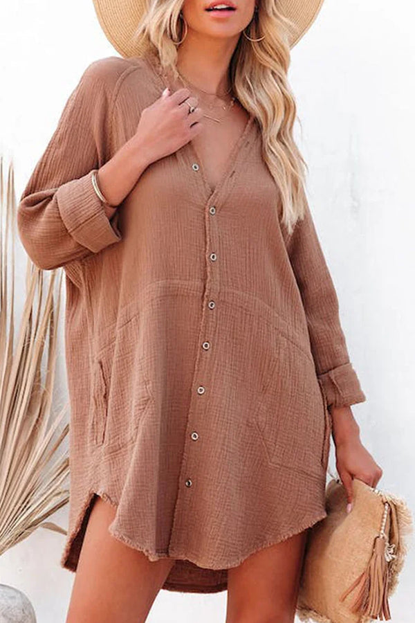 CM | Chaqueta suelta de longitud media Casual Camisa de color sólido Mini Vestido