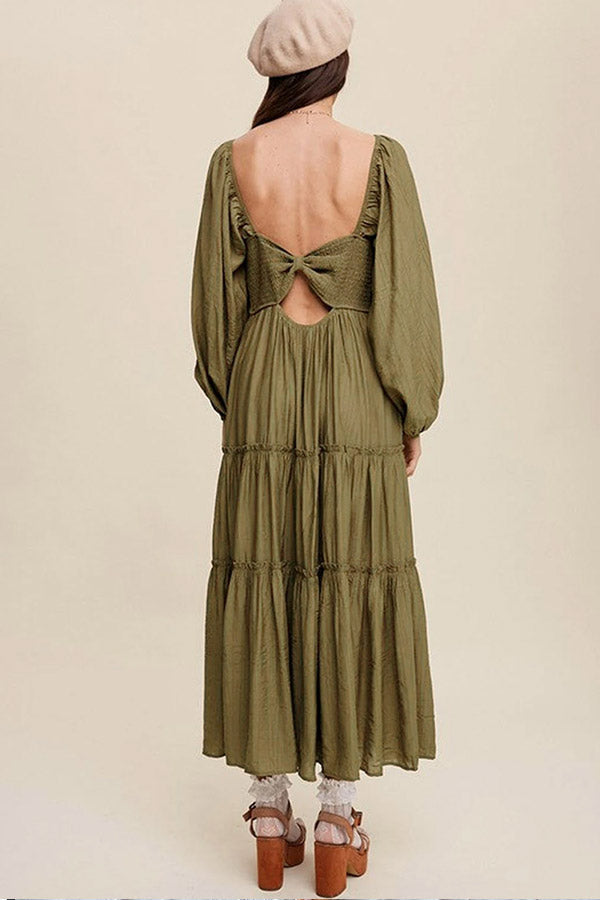 CM | maxi vestido verde de rayas con escote en V y nudo en el cuello