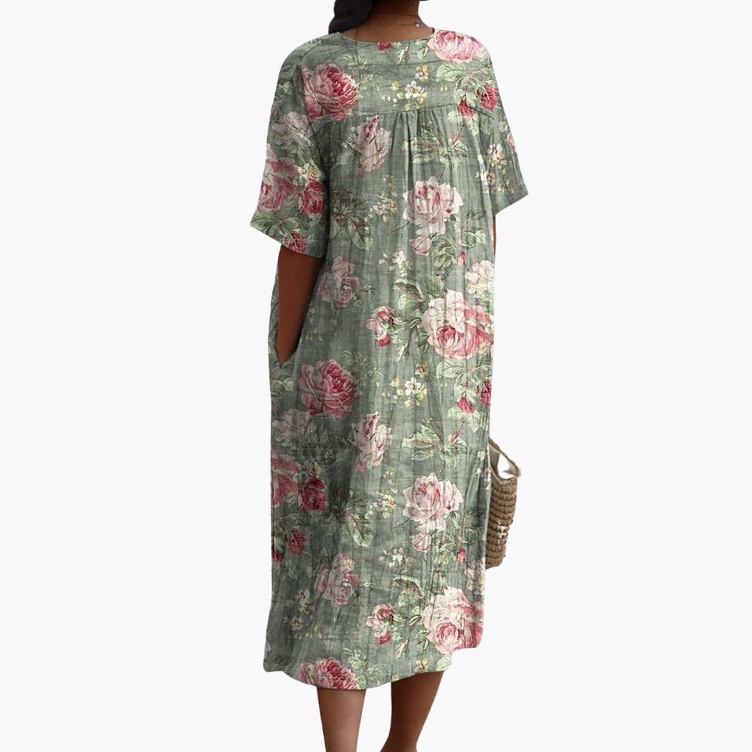 CM | Vestido midi floral de manga corta para mujer en verano